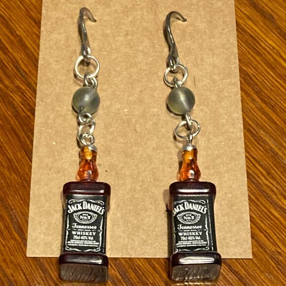 Mini Whiskey Blue Glass Earrings - Picture 2 of 2
